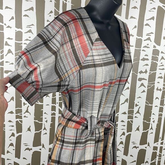 French Connection Plaid Soft Flannel Belted Puff Sleeve Dress 4 - Picture 2 of 12